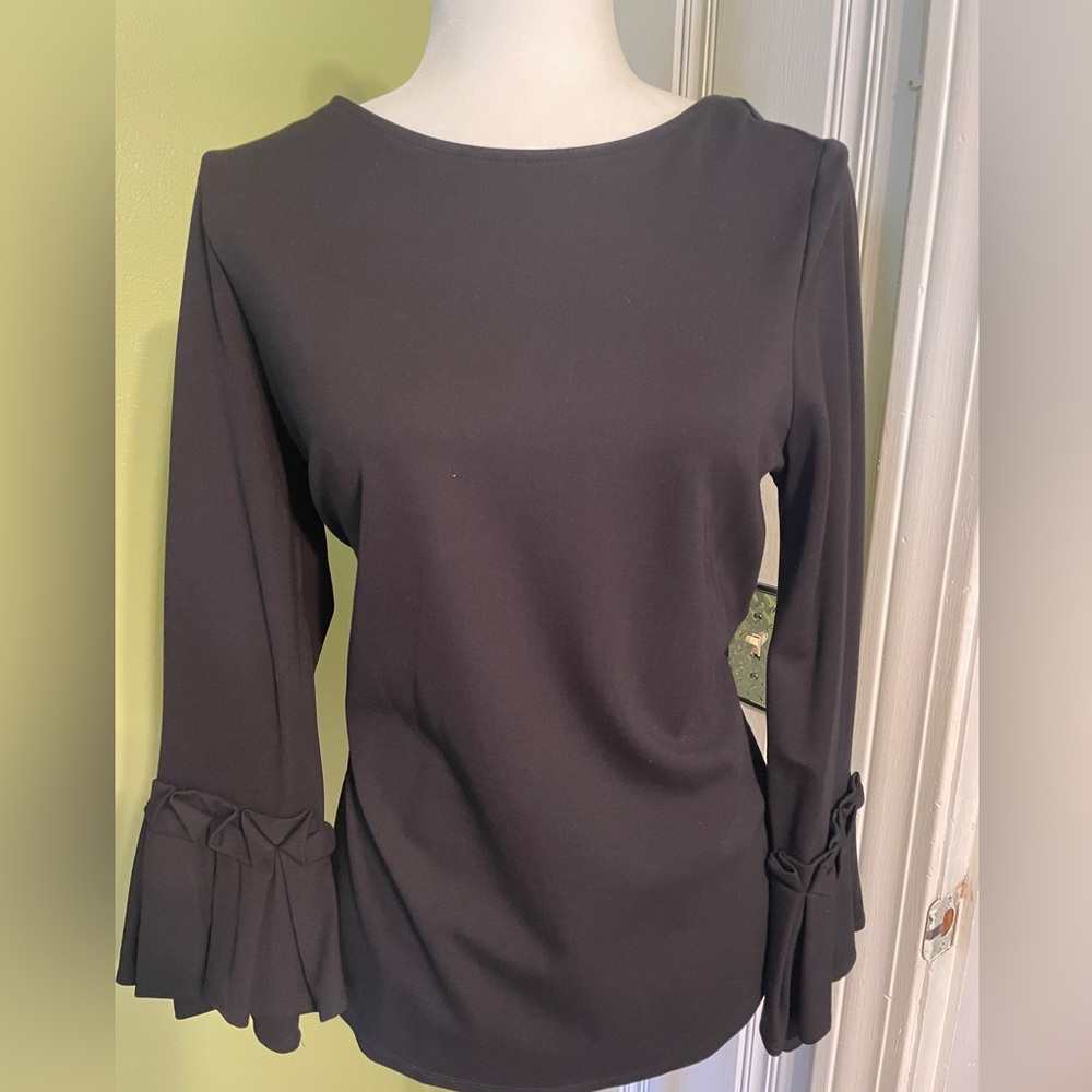 IM NYC Isaac Miraz black top with accents to.bell sleeve